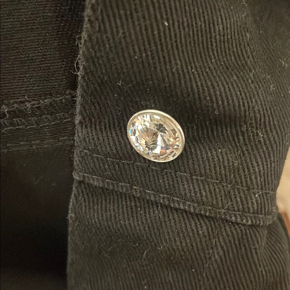 Size XL Black Denim Jean Jacket Animal Print  Embellished Bling Collar - Picture 11 of 11